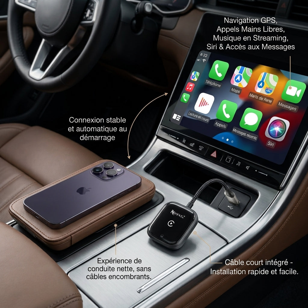 Adaptateur CarPlay Sans Fil NewayLink avec Câble USB